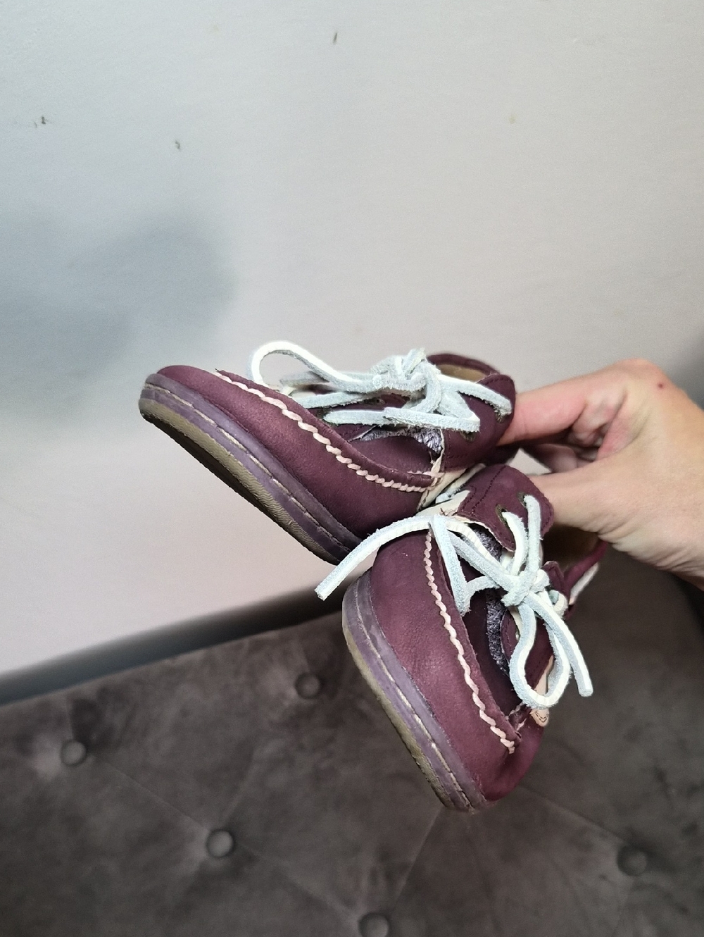 Sperry Burgundy Leather Boat Shoes with Cream Accent - Picture 5 of 8